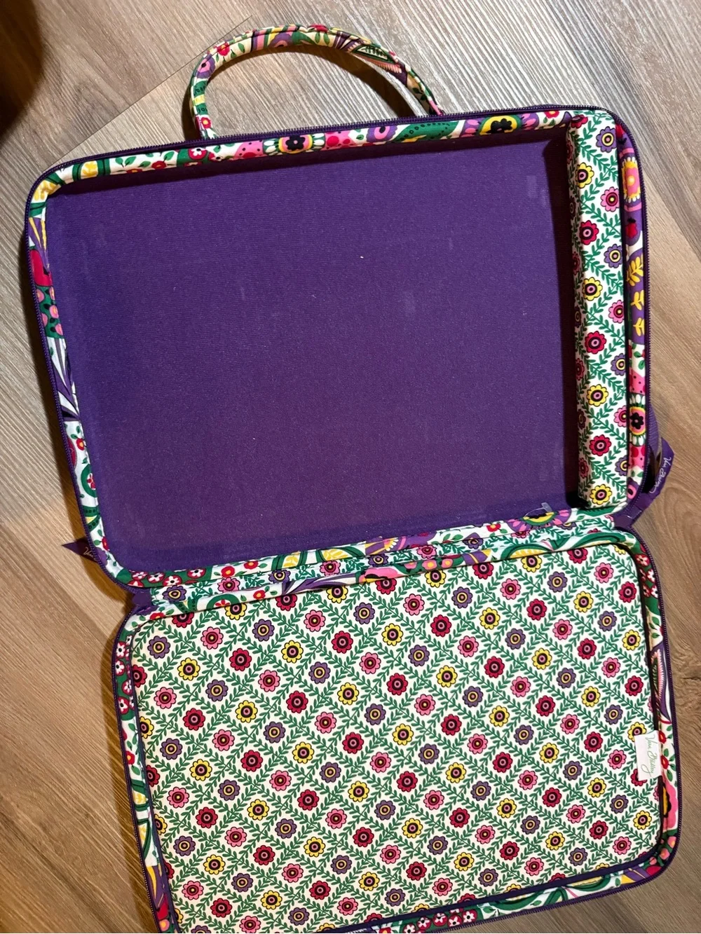 Y2K Vera Bradley Multicolor Floral Quilted Laptop Bag with Purple Strap